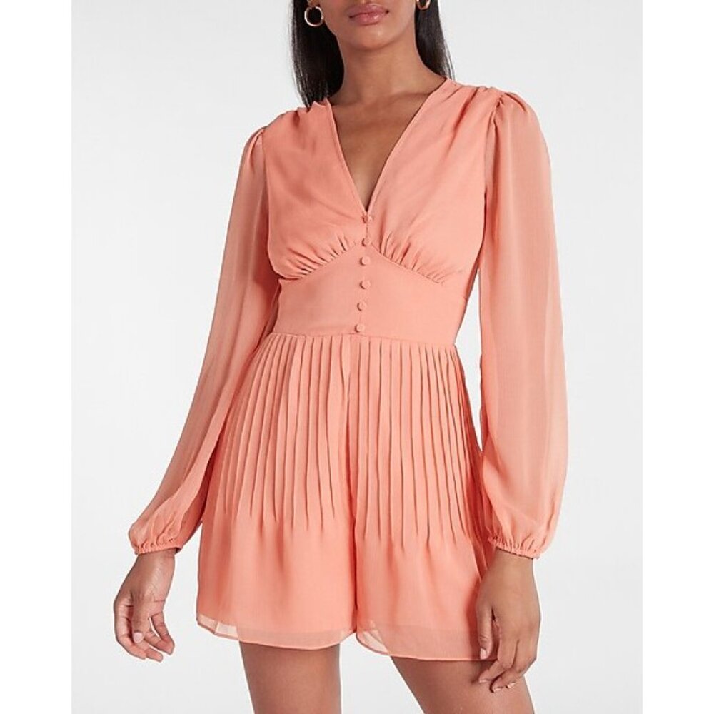 Express Pleated Button Front Romper Xs - image 2